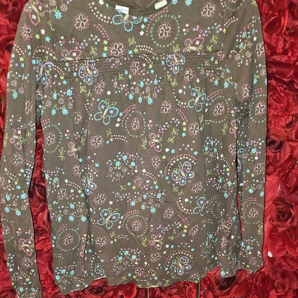OshKosh B'gosh Girls Brown Flowy Cotton Top Size 12